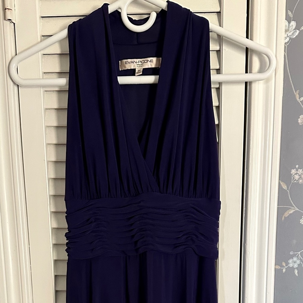 Evan Picone Petite 2P Purple Dress Evening Formal Date Night Stretchy Ruching